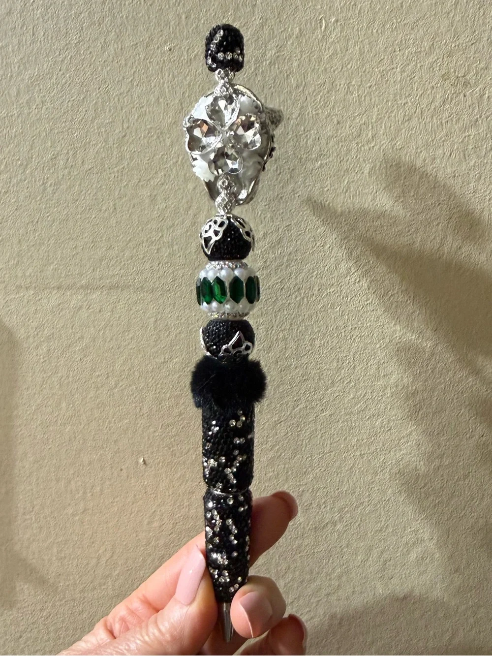 Black and Green Jeweled Leopard Pen - Unbranded